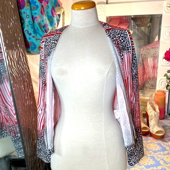 🌷Joseph Ribkoff🌷 Red White Black Animal Print Stripe Jacket - Picture 7 of 11